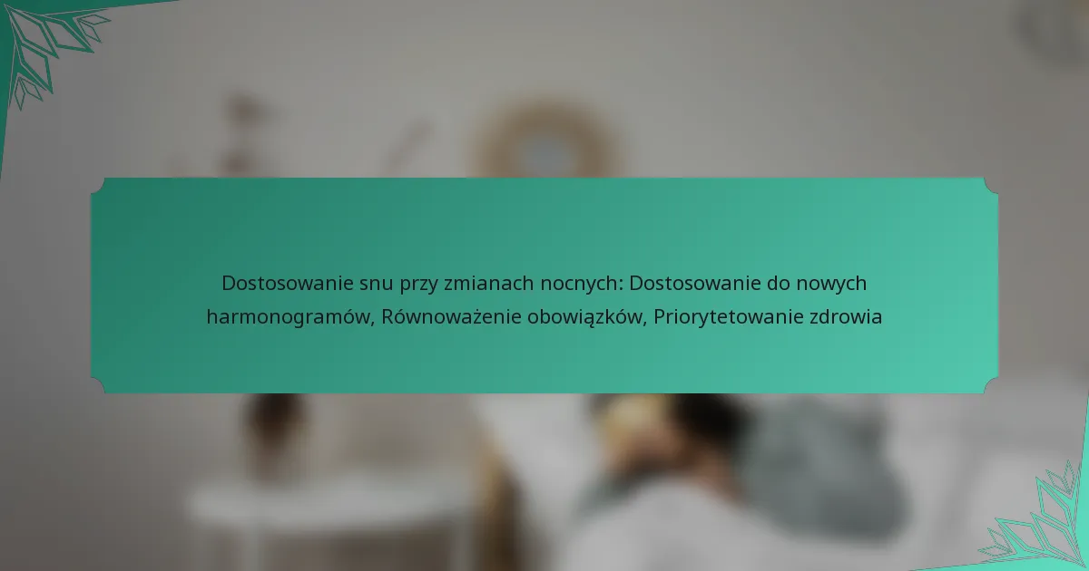 Dostosowanie snu przy zmianach nocnych: Dostosowanie do nowych harmonogramów, Równoważenie obowiązków, Priorytetowanie zdrowia