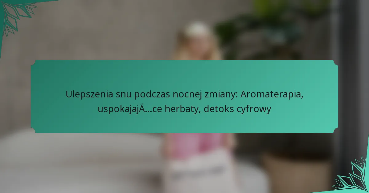 Ulepszenia snu podczas nocnej zmiany: Aromaterapia, uspokajające herbaty, detoks cyfrowy