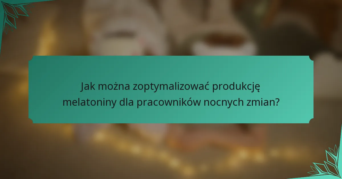Jak można zoptymalizować produkcję melatoniny dla pracowników nocnych zmian?