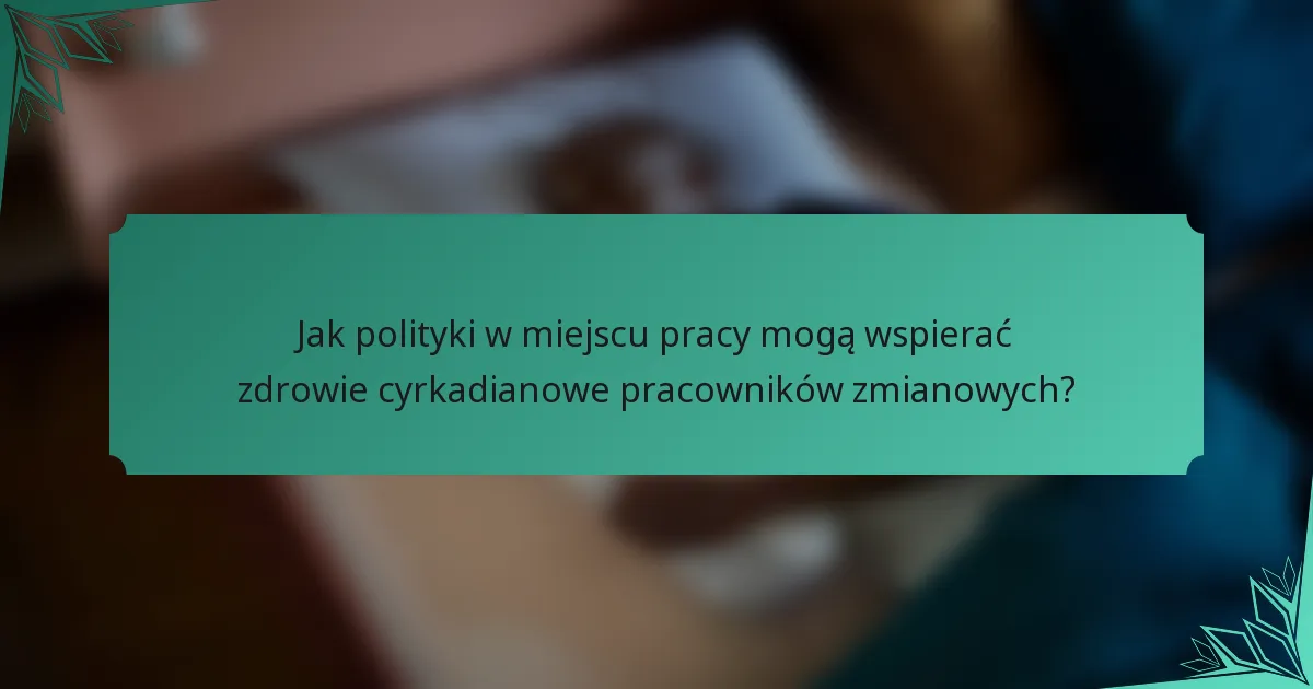 Jak polityki w miejscu pracy mogą wspierać zdrowie cyrkadianowe pracowników zmianowych?